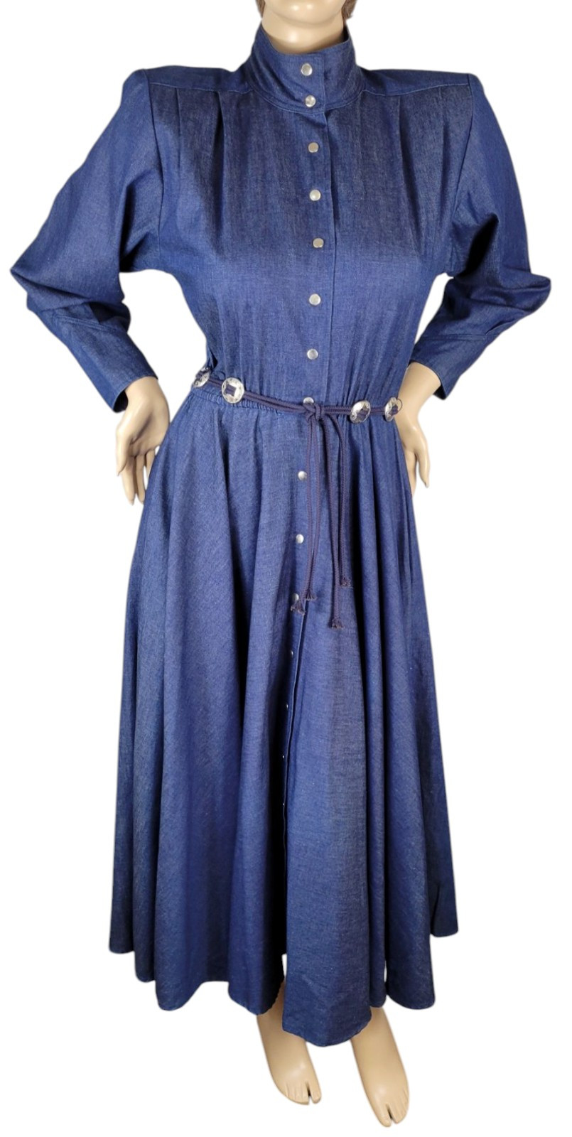 Vintage Choon California Denim Ranch Western Concho Belted Shirt Dress Duster 10