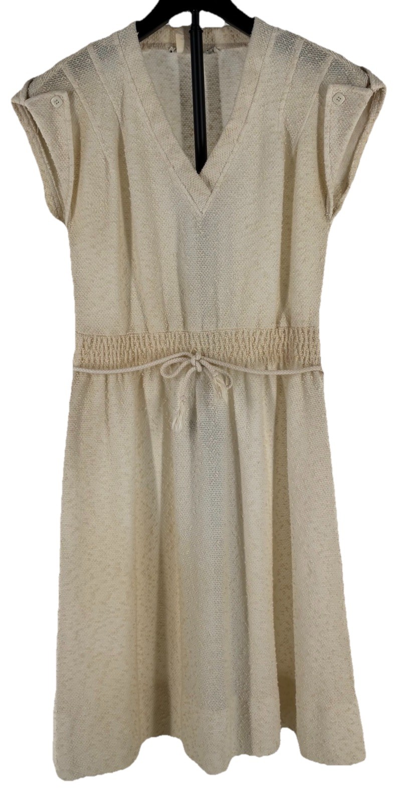 Vintage Jody T Of California Cream Midi Dress Textured Boucle Fabric V-Neck