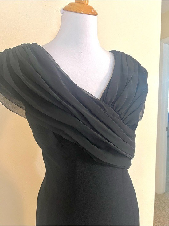 Vintage revival 1950 black cocktail dress Morton Myles crepe crinkled chiffon 8P