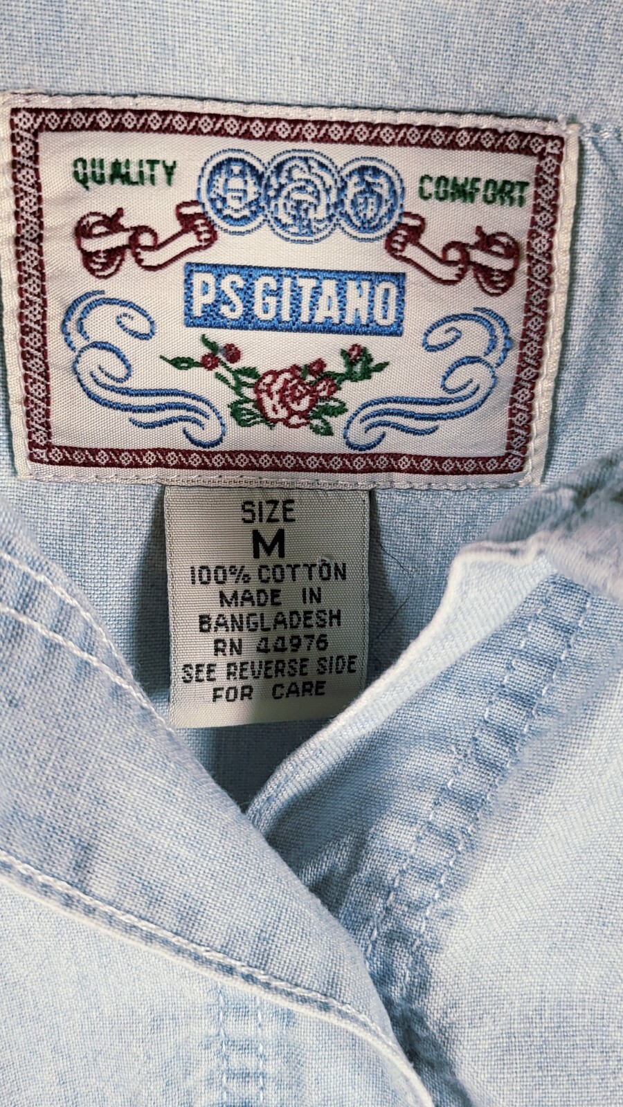 Vintage PS Gitano Unisex Denim Button Down Oversized 90s Y2K Chambray Shirt Sz M