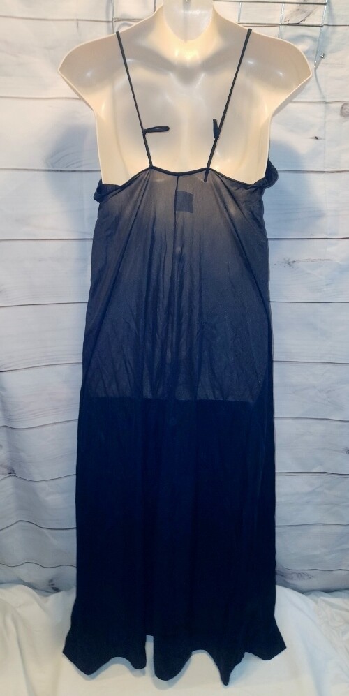 VTG Le Voy’s L Nylon Long Gown Blue Lace Nylon Negligee Black 40″B ~Fit like 1x