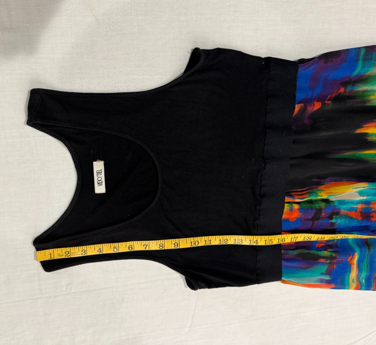 Vintage 80s Vicky Tiel Sleeveless Tank Dress 6 Sheer Abstract Skirt MOD Grunge
