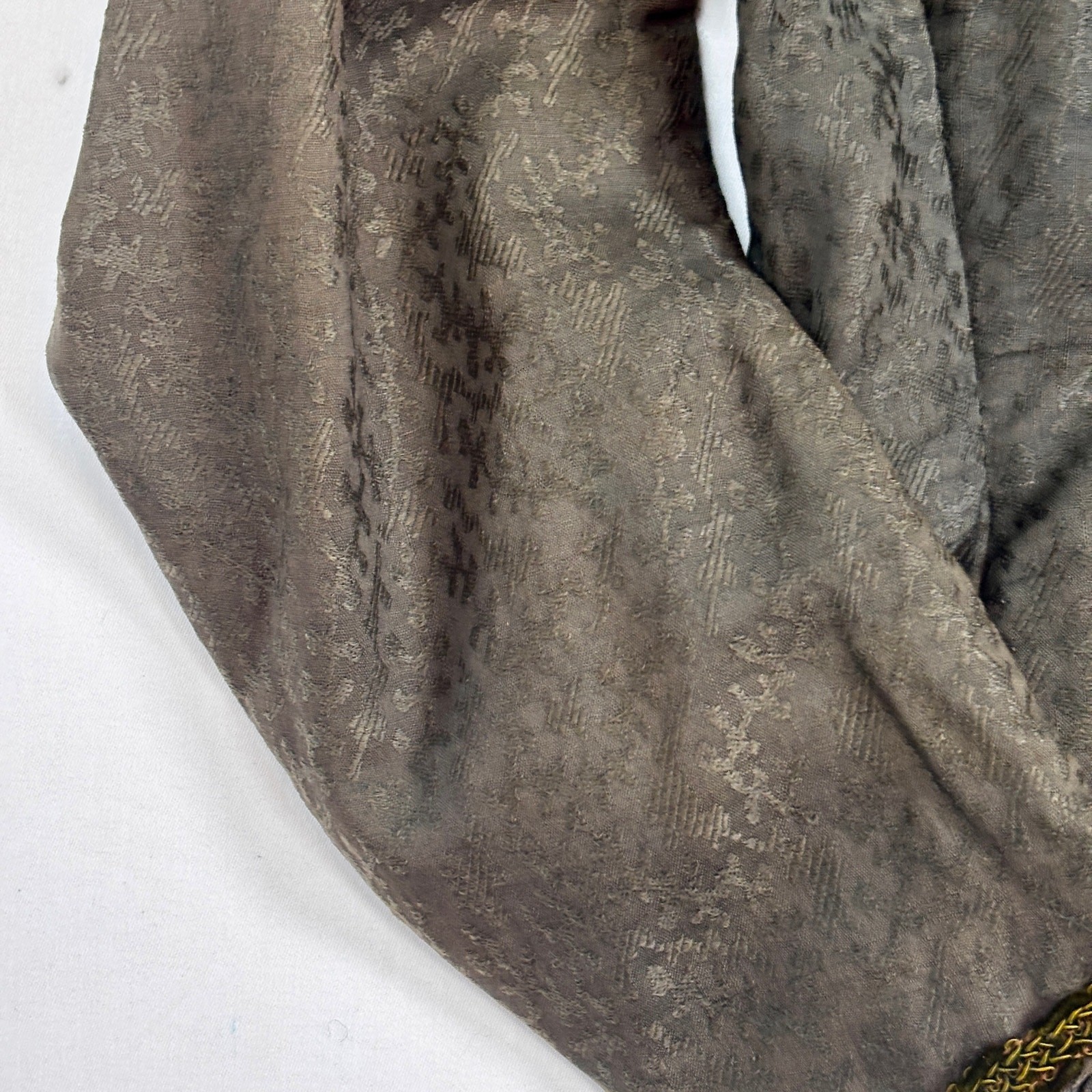 Antique Edwardian Moss Green Jacquard Wool Jacket Blouse Lace Floral Buttons