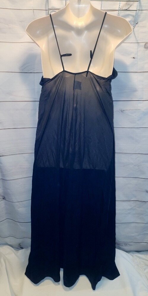 VTG Le Voy’s L Nylon Long Gown Blue Lace Nylon Negligee Black 40″B ~Fit like 1x