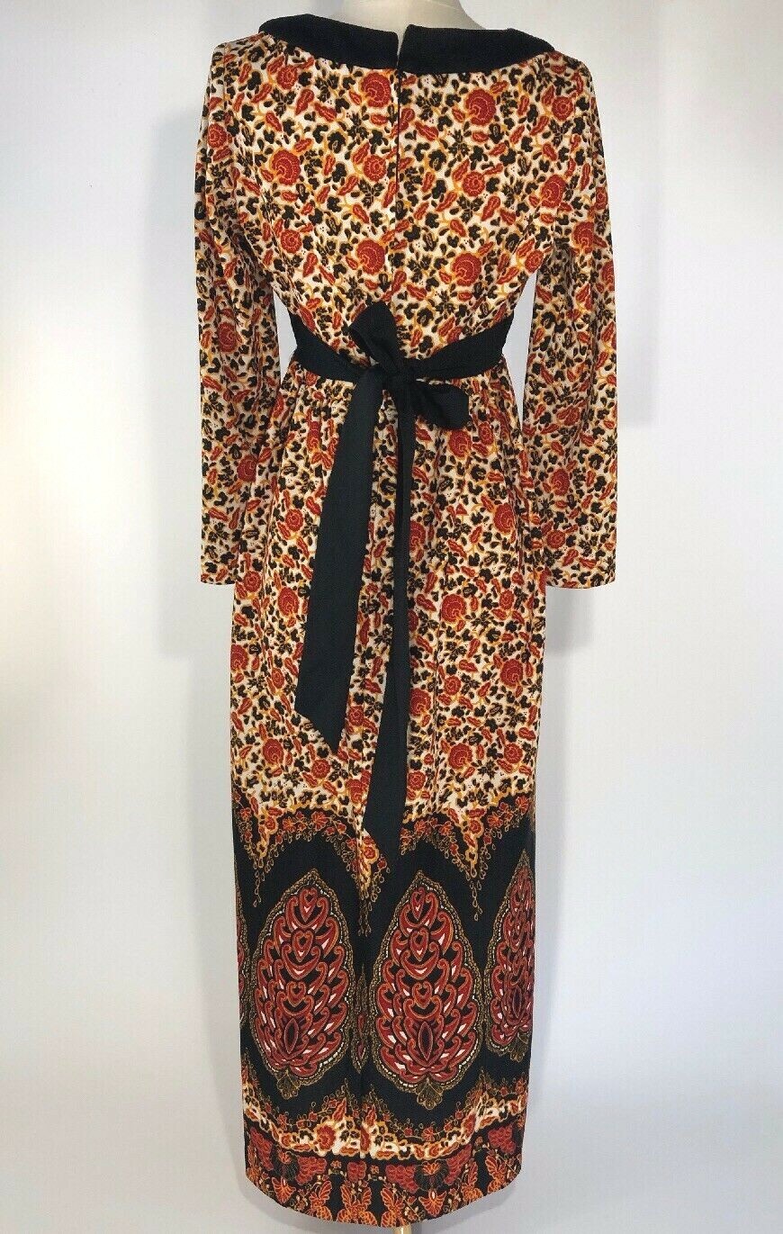 Vintage Dress Polyester Union Made size 12 Floral black orange Fortrel Textured