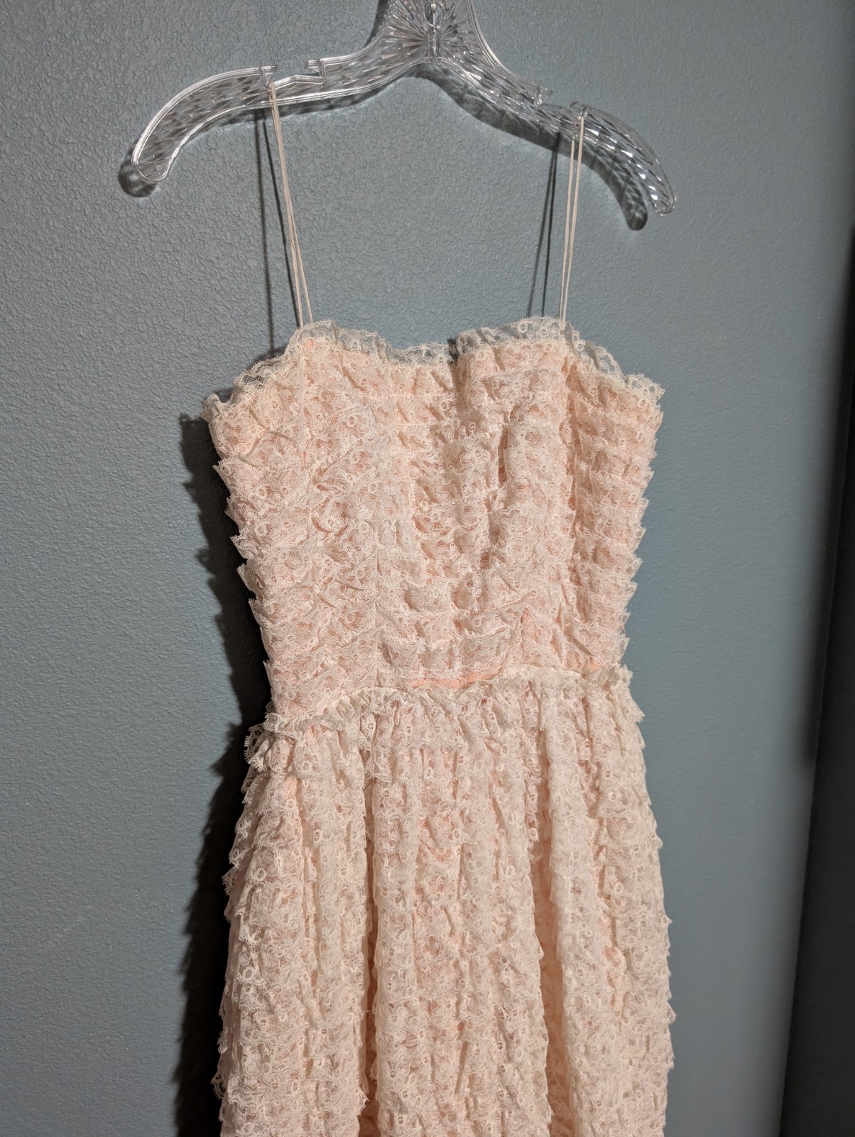 Vintage After Five Harry Action Ivory Lace and Peach Ruffled Dress Sz 10
