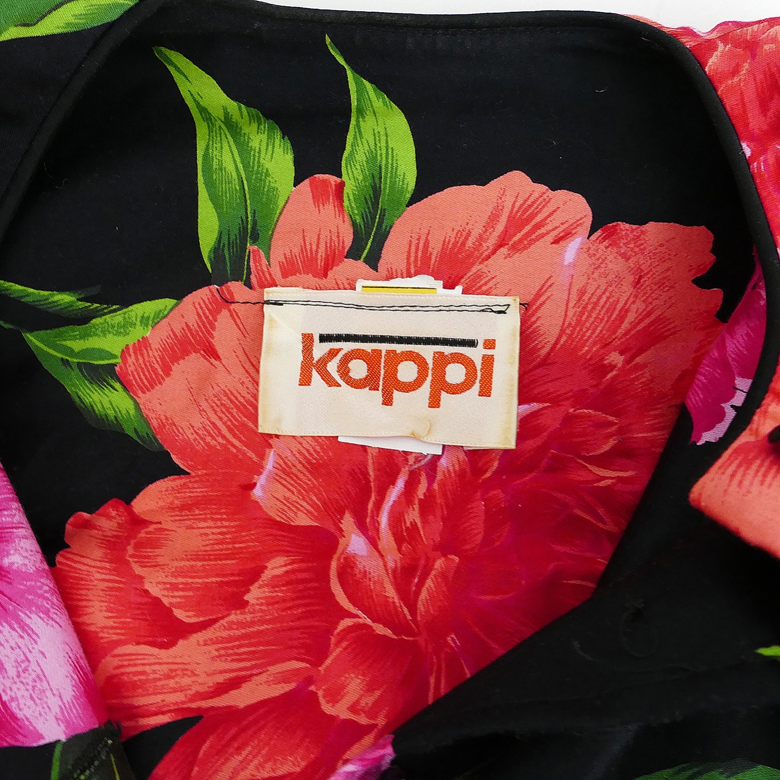 Vtg 80s Kappi Drop Waist Dress Polished Cotton Floral Peony Chintz Whimsigoth 6