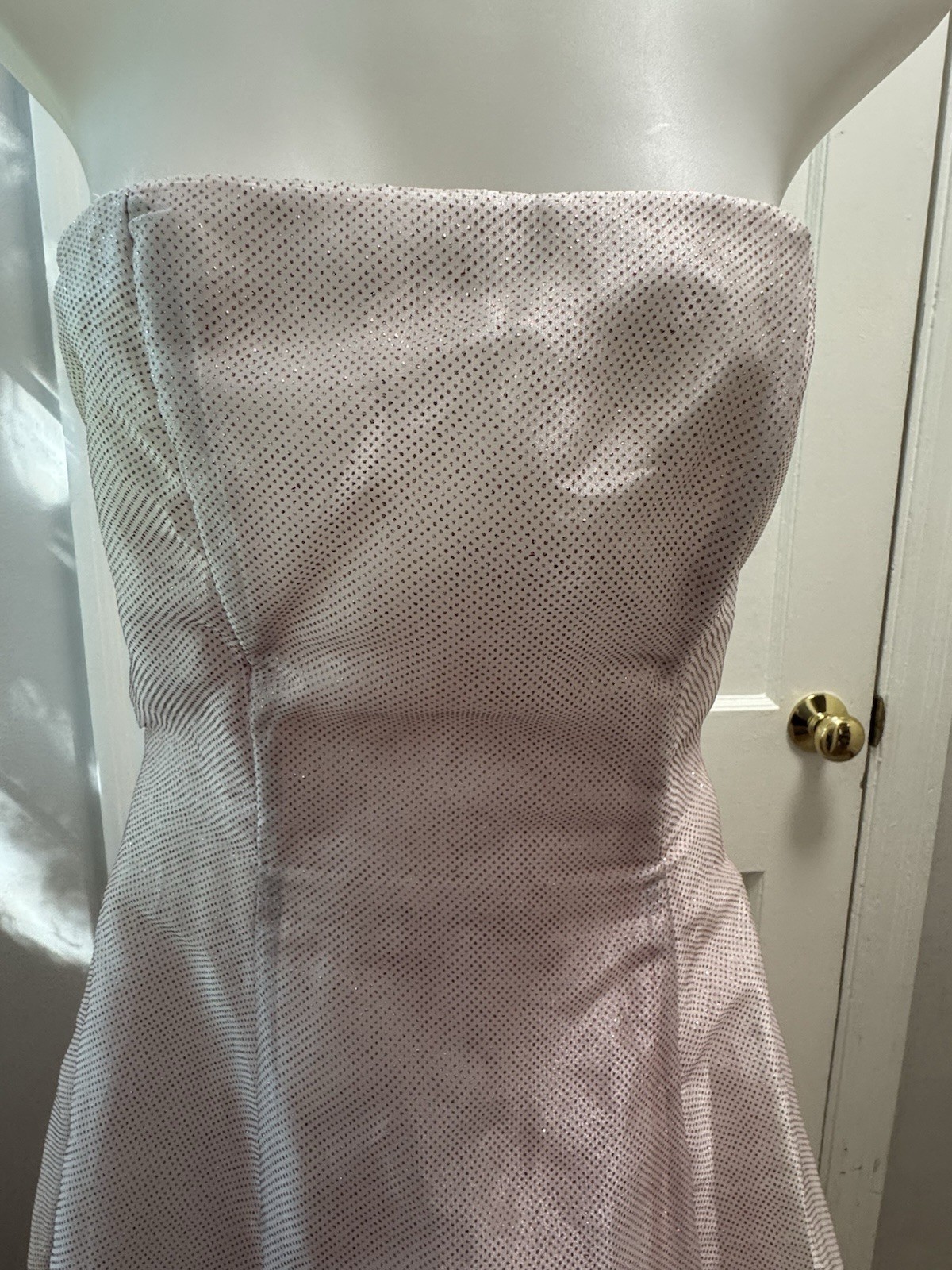 Vtg Roberta Pink Glitter Gown Y2K Strapless Shimmer Prom Dress Made in USA 5/6