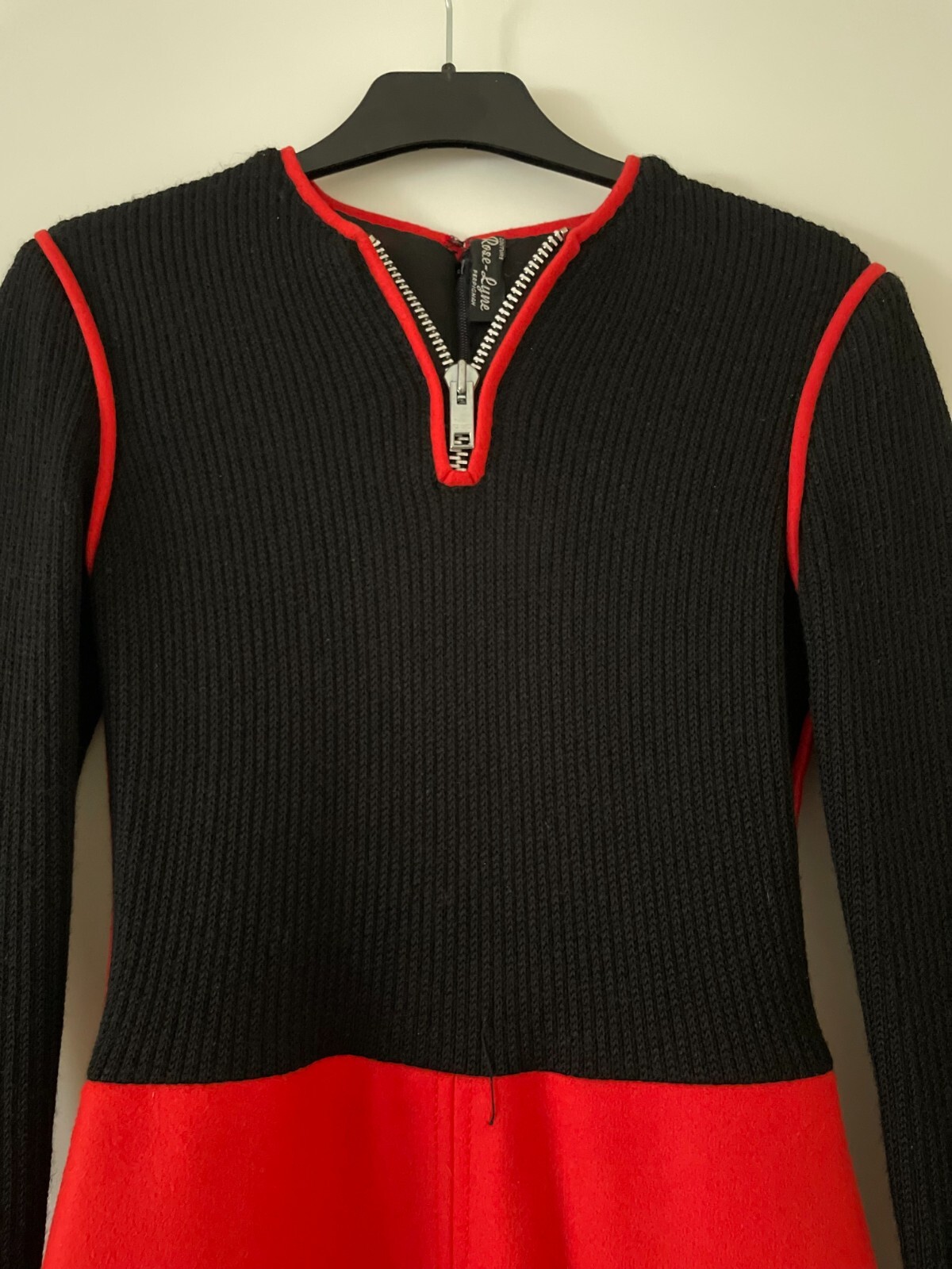 VINTAGE 60s Space Age hero black red knit dress US 2 UK 6 IT 38 FR 34