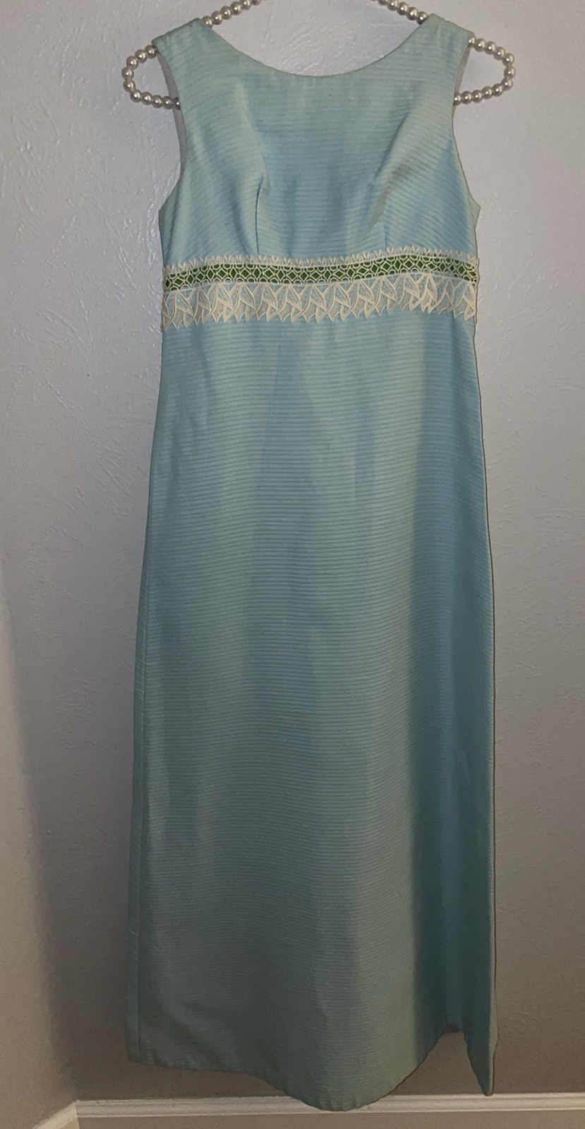 Vintage 60’s 70s Maxi Dress Sz 3 Gina Petites Blue/green Bow Boho Empire Waist
