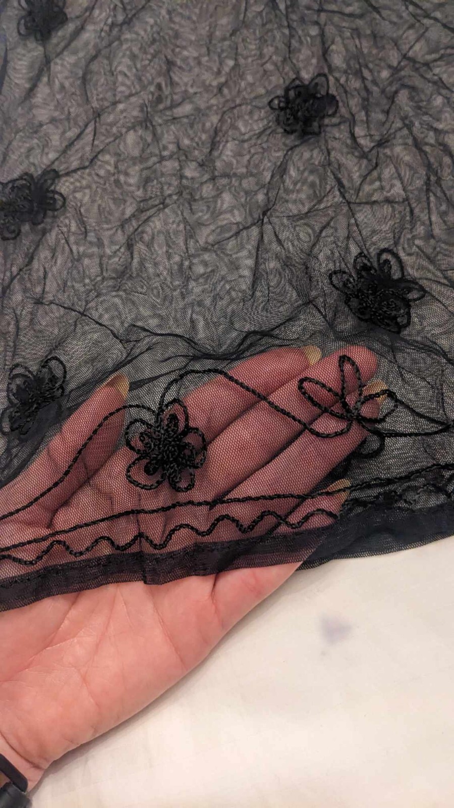 Black lace Mini Dress see through „Tree of Life” Floral Design Sexy Embroidery