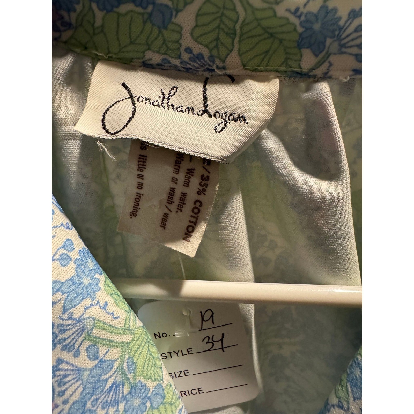 107 Vintage Jonathan Logan Floral Shift Dress Blue Green Long Sleeve