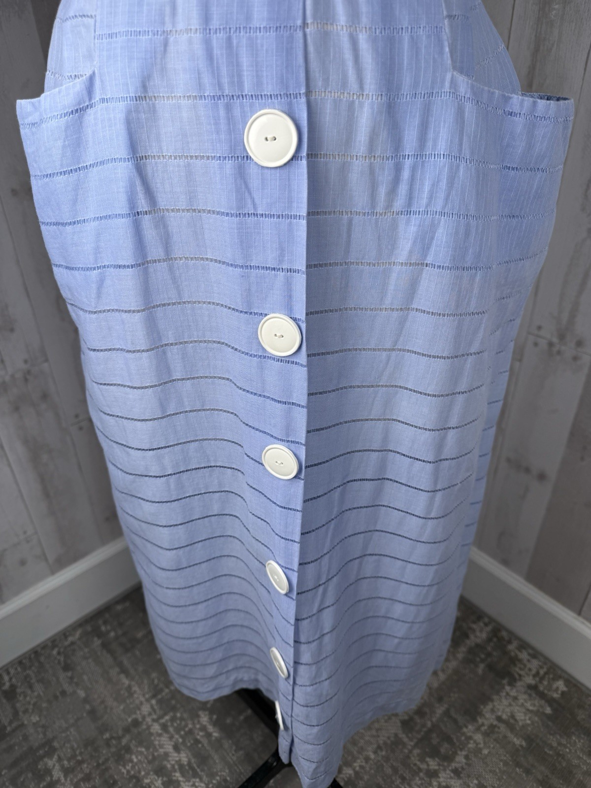 Vintage 1940s DRESS Frock Cotton Day DRESS Pale Blue Retro Pinup WWII S/M
