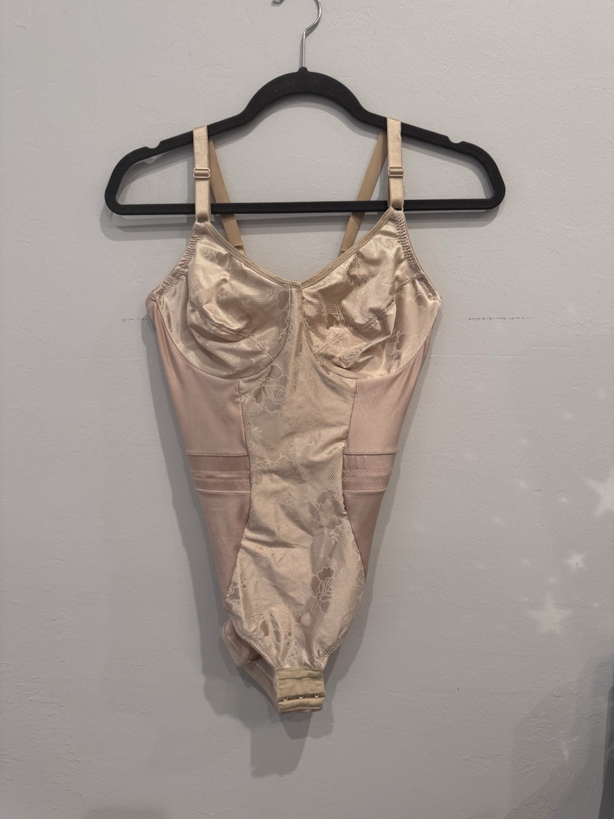 Vintage SEARS Shapewear Nude Bodysuit Adjustable Straps 38C Flower Pattern