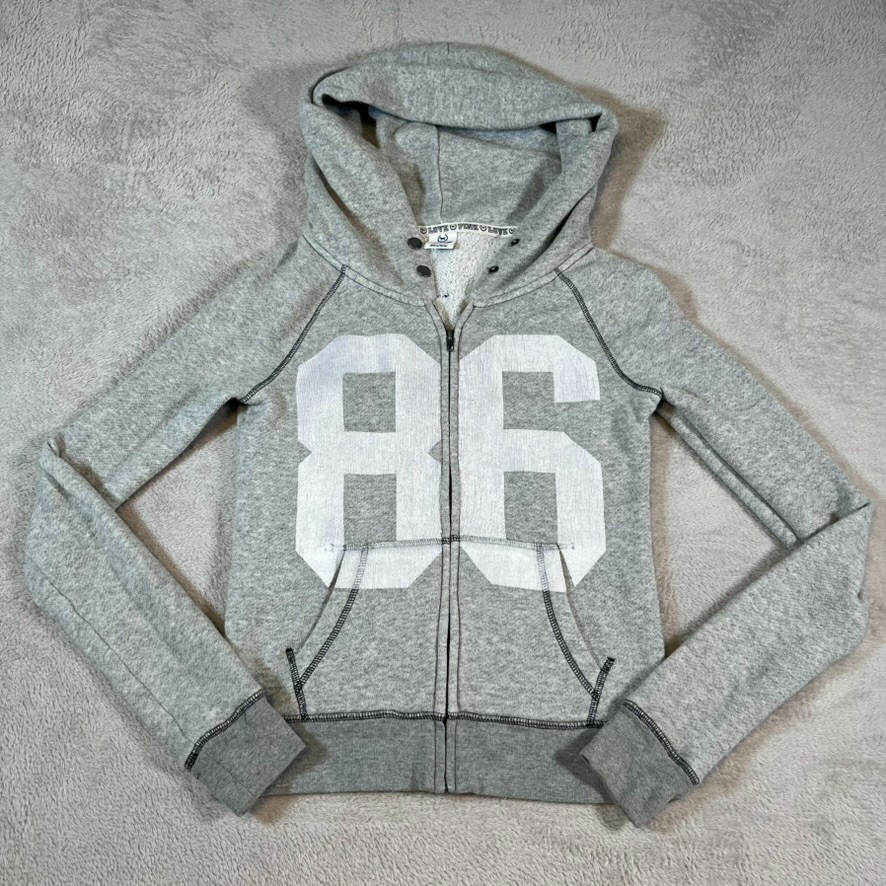 Vintage Victoria’s Secret PINK Hoodie Size XS Gray Full Zip Love Pink 86 Graphic