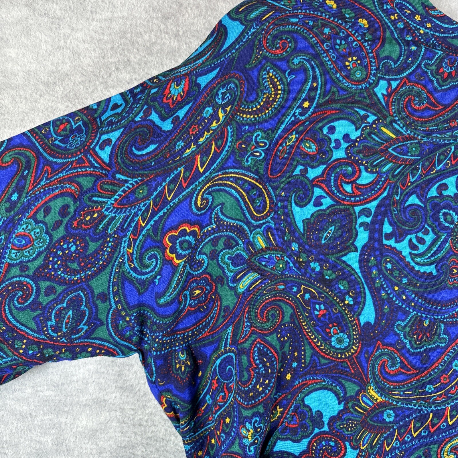 70s Dress M/L Hippy Paisley Vintage Floral Boho Maxi Long Sleeve Blue Purple