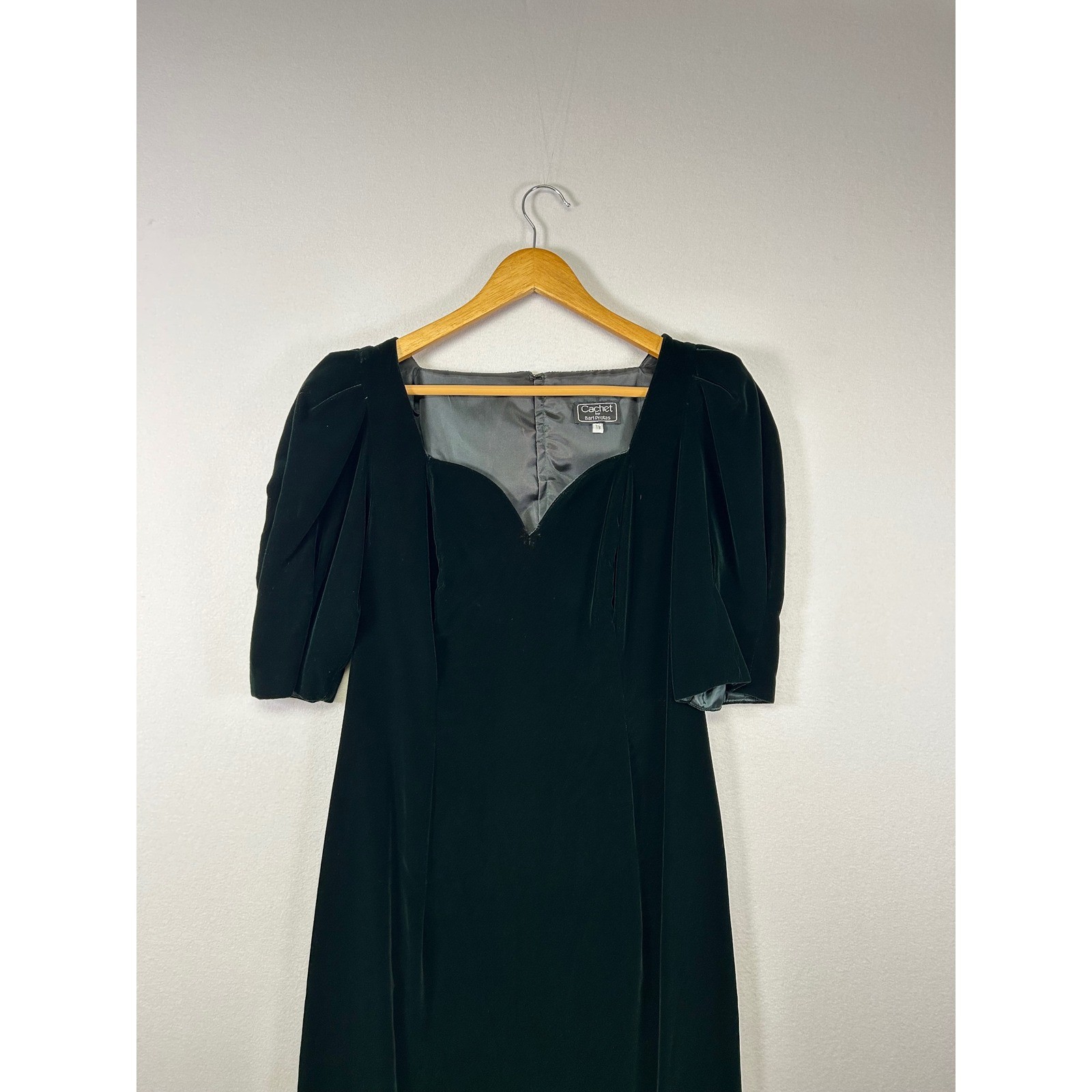 Vintage 90s Cachet by Bari Protas Velvet Midi Dress Women 7/8 Dark Green