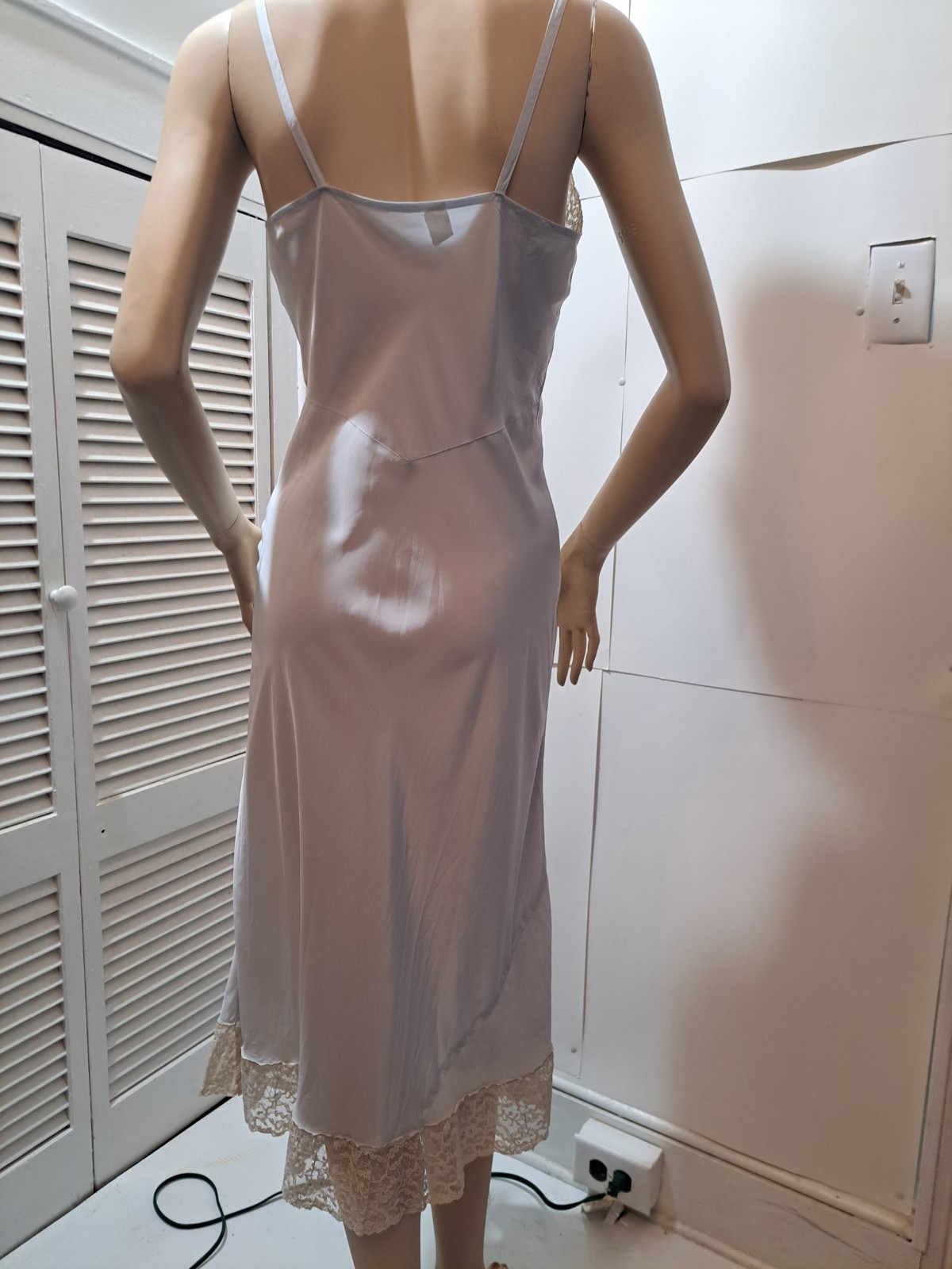 Vintage 1940s Baby Blue Bias Cut Rayon Lace Romantic SLIP / SLIP DRESS Size S