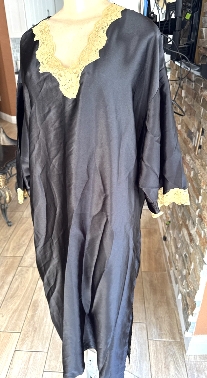 VTG JACALYN’S STUDIO Kaftan W/LACE TRIM BROWN S/M Oversized byx