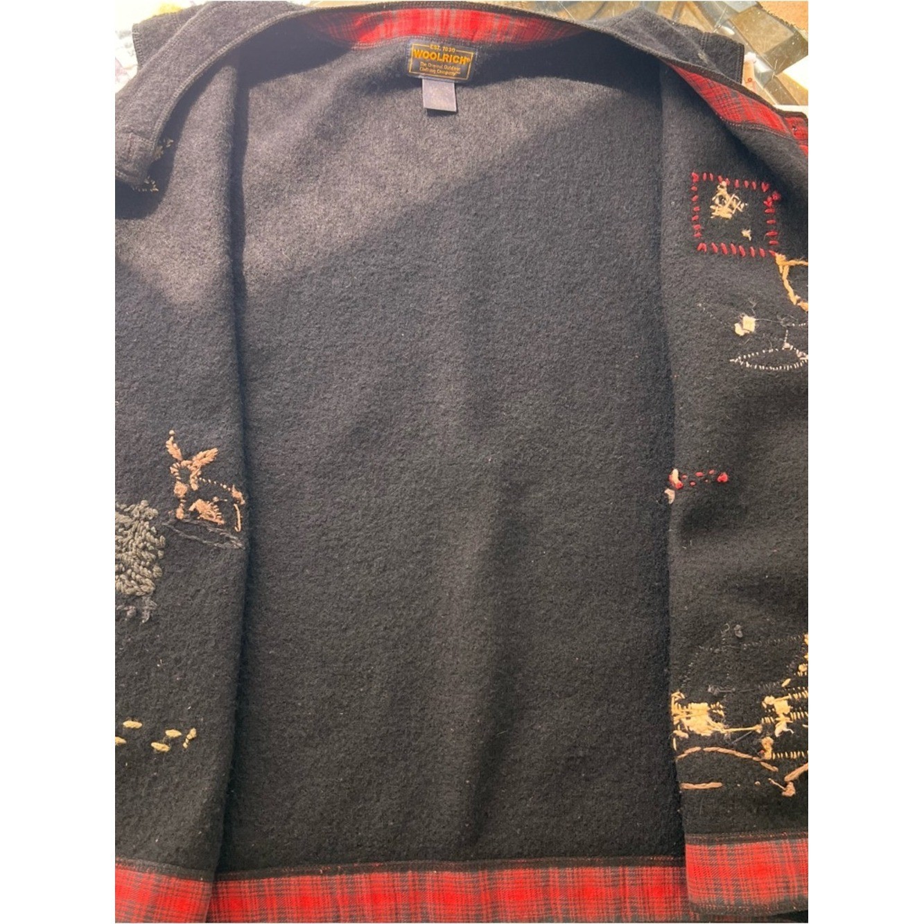 Vintage Woolrich Cardigan Vest Womens XL Black Wool Cabin Rustic Teacher Sweater