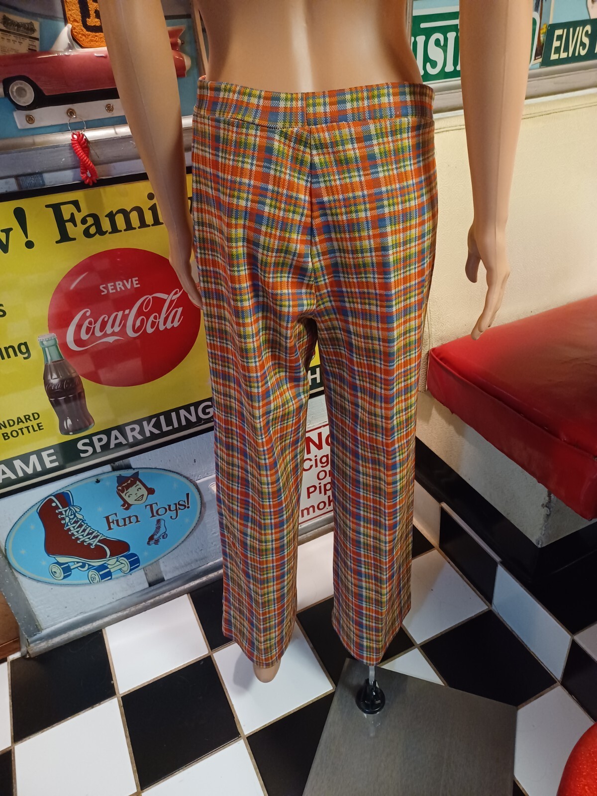 True Vintage Mid-century 1960s 1970s Funky Plaid Polyester Pants Sears MCM Mod