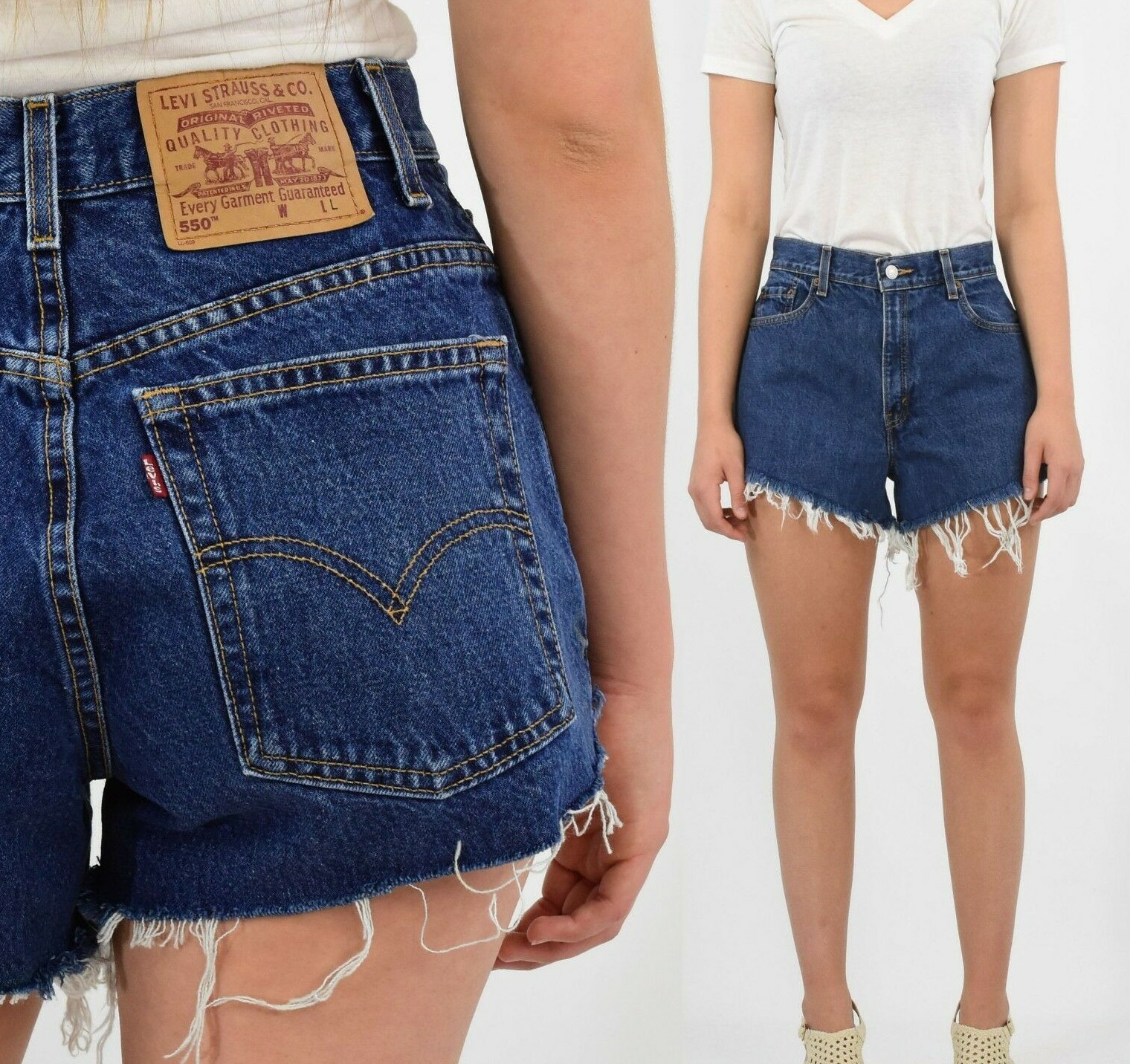 Vintage Levis 550 High Waist Denim Shorts Dark Med. Wash 2 4 6 8 10 12 14 16 18W