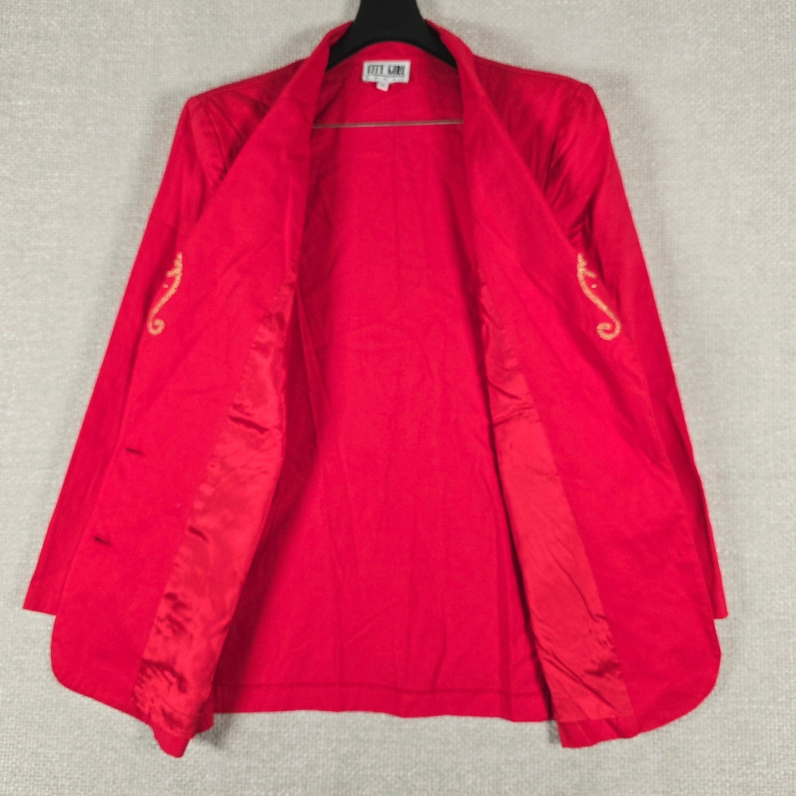 City Girl Sport Vintage Red Gold Embroidery Skirt Suit Set Blazer 14 Skirt 16