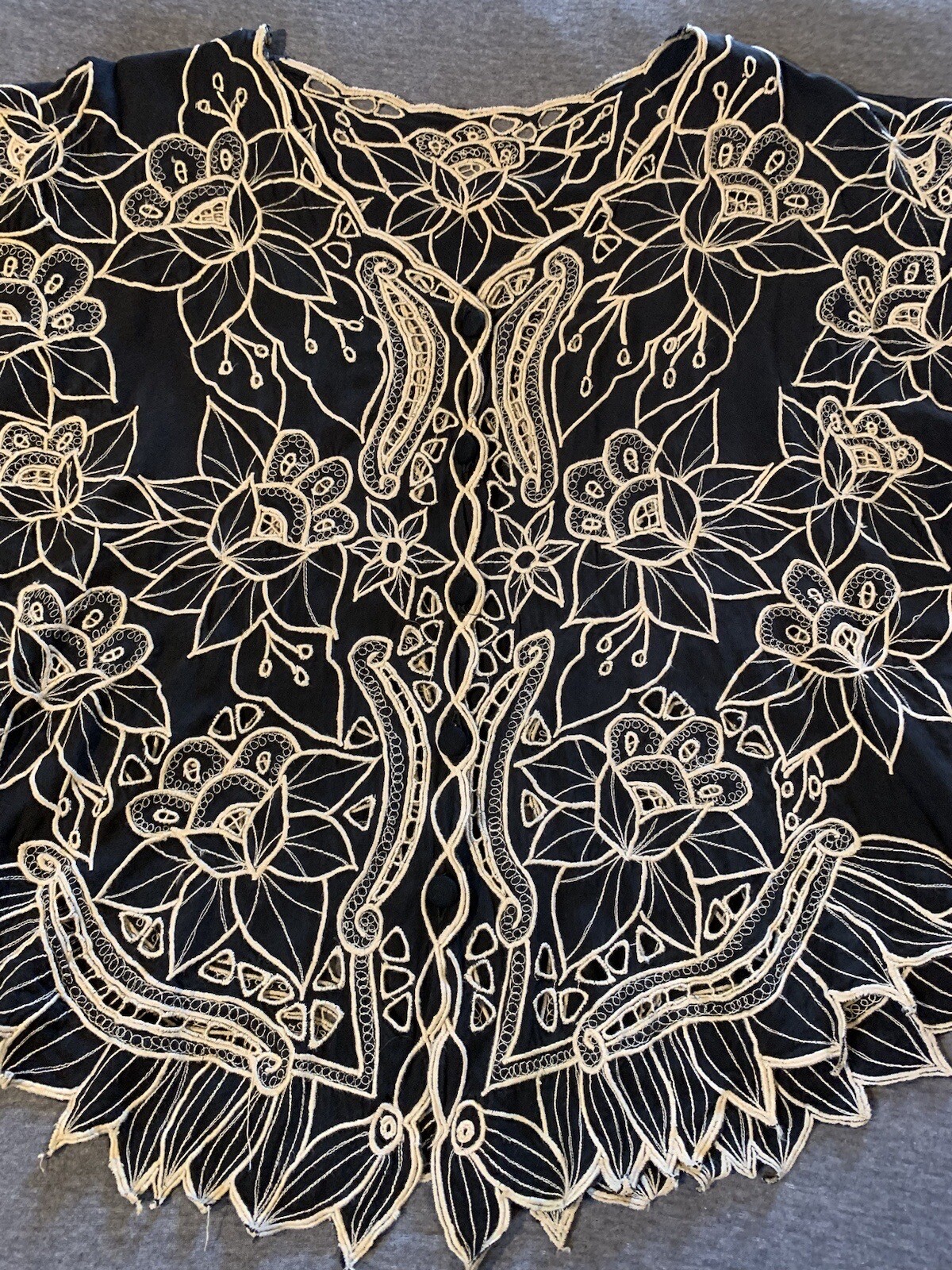 Vintage 70s Cut Work Embroidery Top Edwardian Boho Victorian Revival 1920s Goth