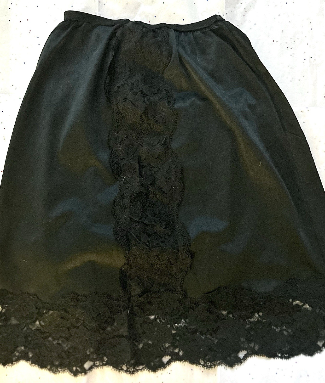 Greenco Maid Half Slip Black With Vertical Lace Medium