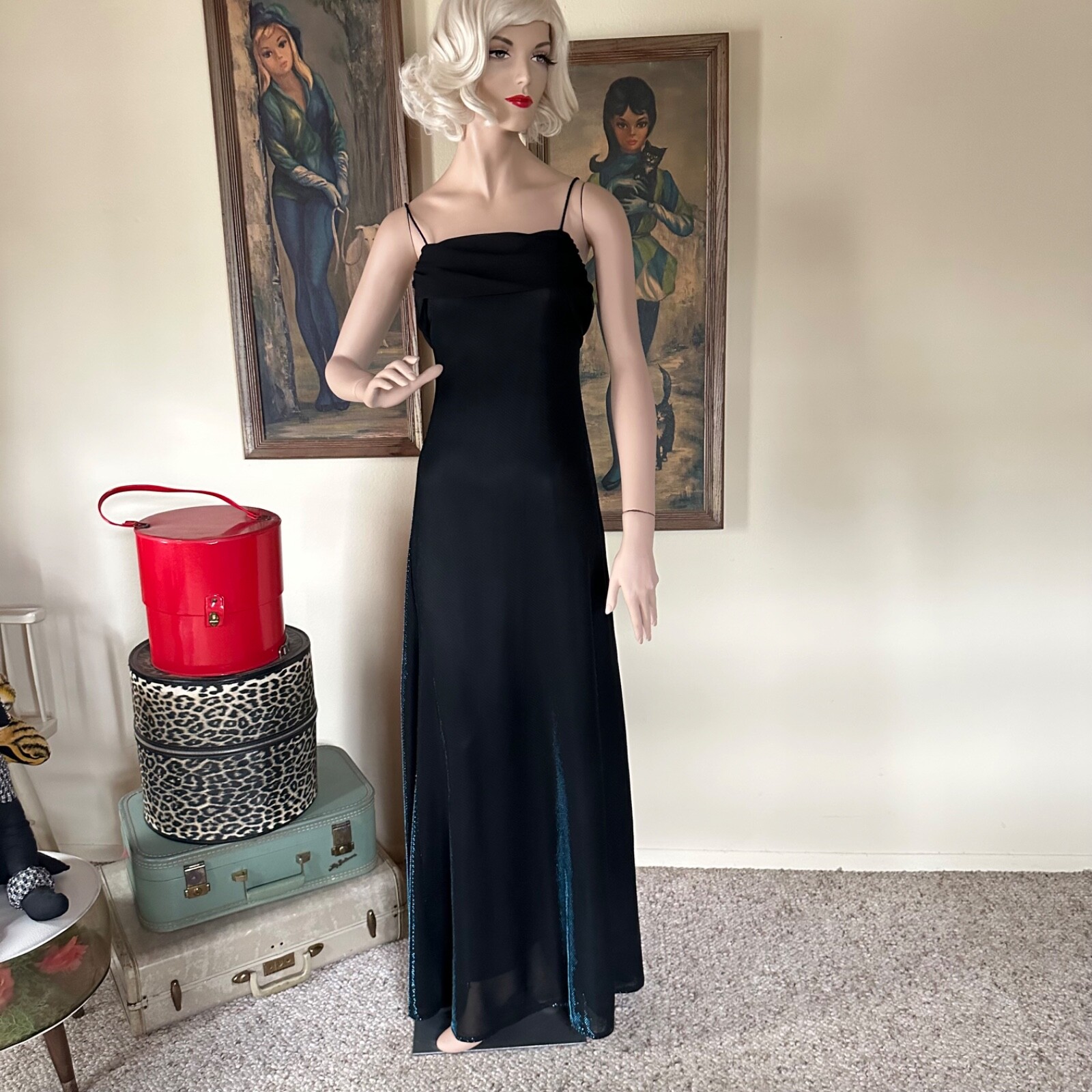 Vintage 90s Vampy Goth Metallic Formal Party Prom Slip Dress Draped Chiffon S