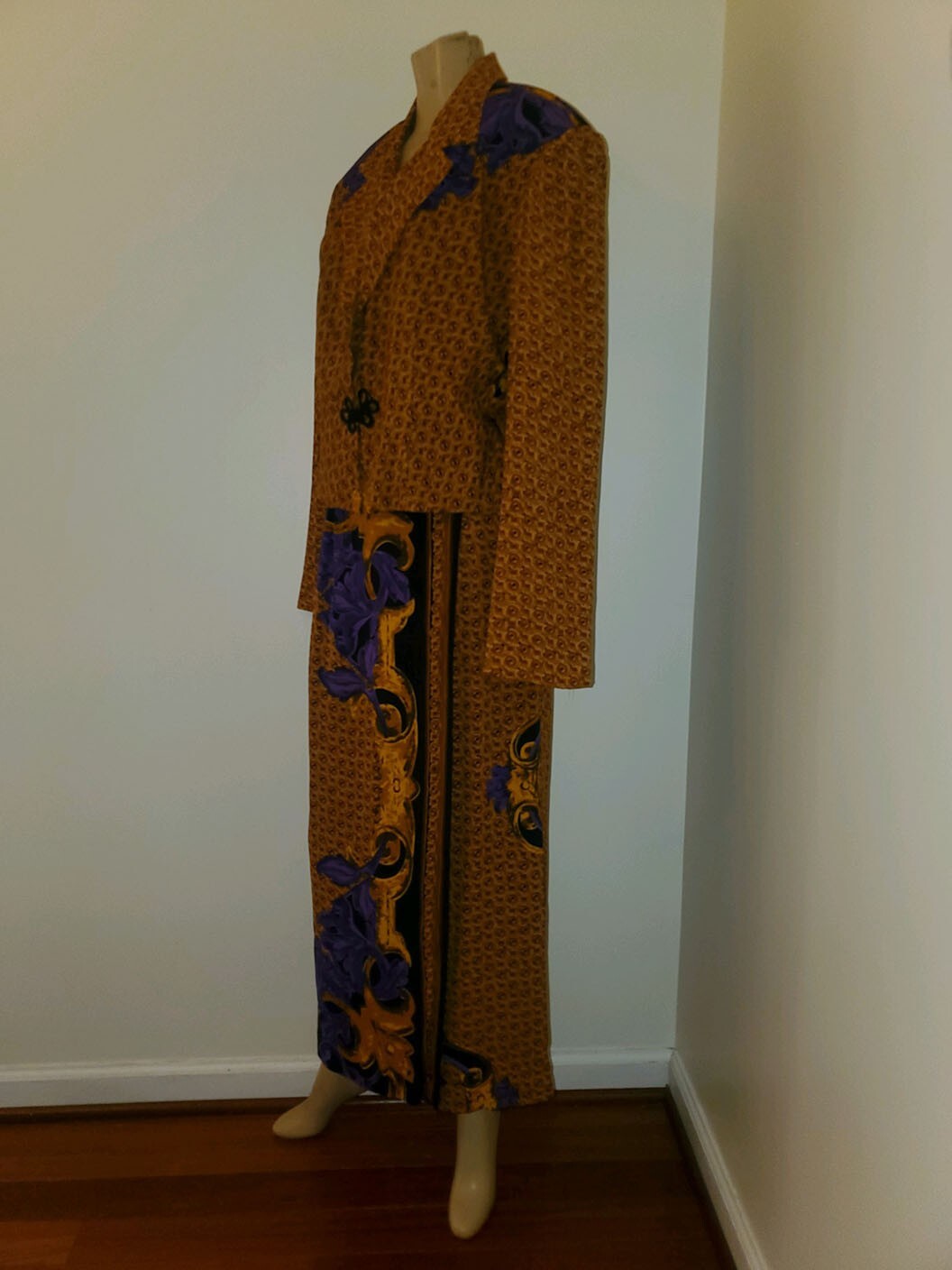 NWT Vintage 80s $108 RV Cappagallo Gold/Purple Floral Jacket Maxi Skirt Suit M/L