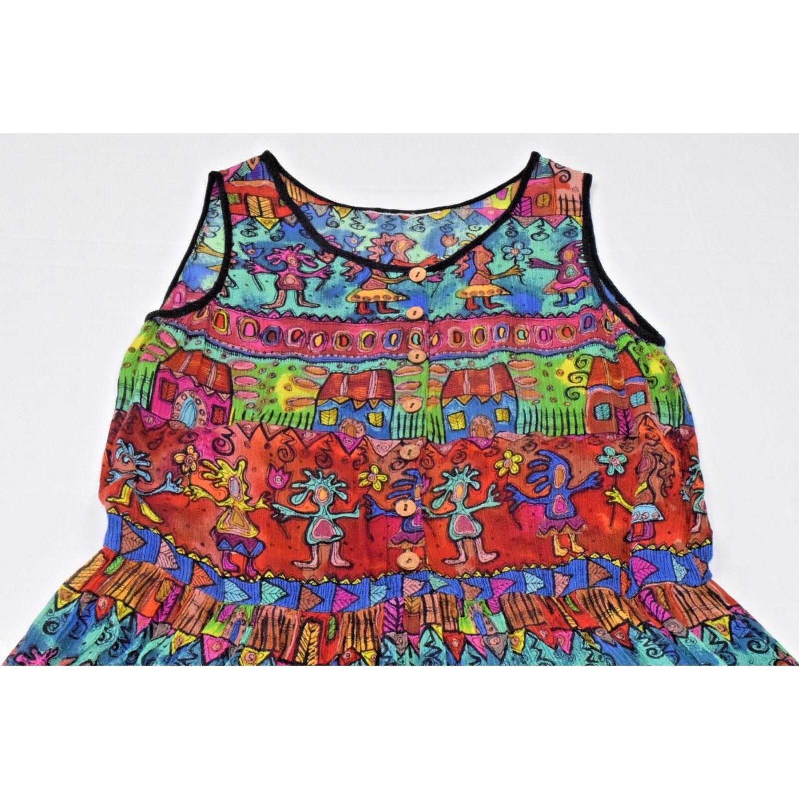 Vintage Fall Sun Dress Size M 90s Vibrant Color Tribal Thin Flowy Textured Rayon