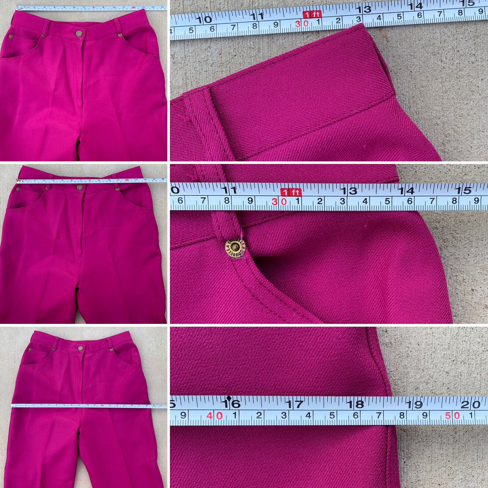 Vintage Loubella Pants Fuchsia Pink High Waist 5 Pocket Talon 42 Zipper 28 1/2”