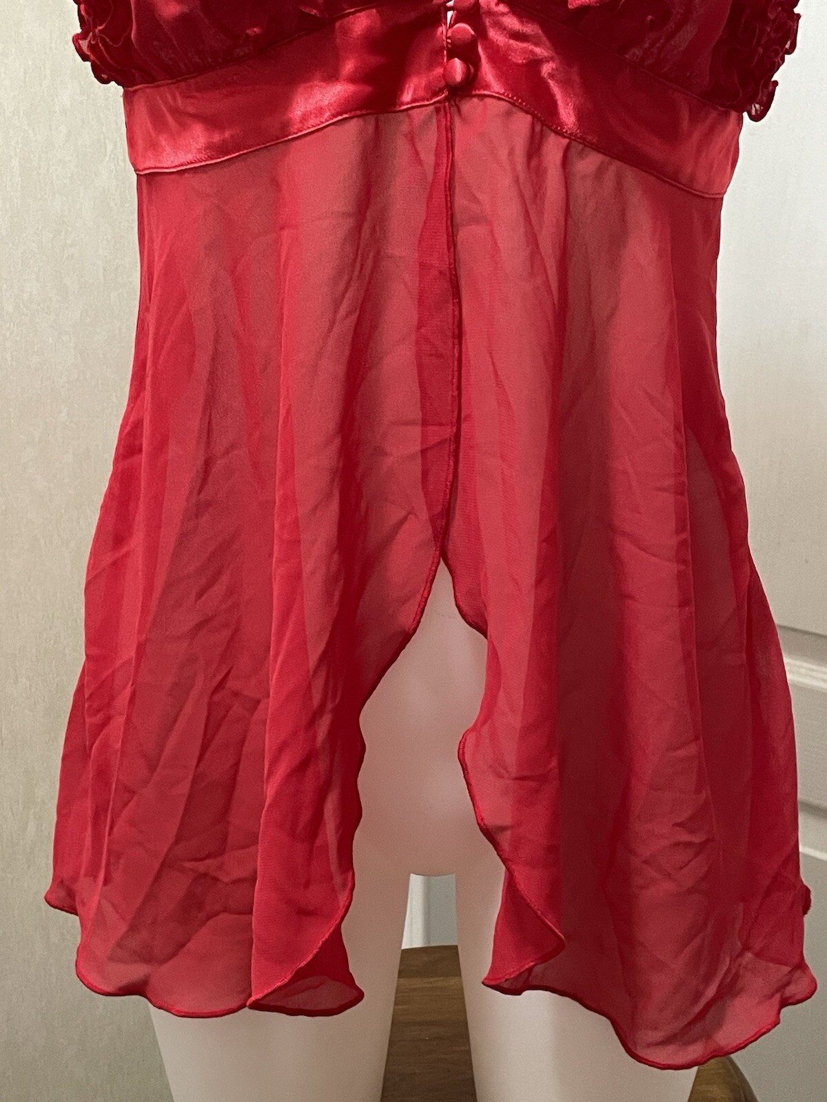 VTG Je Tadore Red Ruffle Bodice Sheer Camisole Top Lingerie Size S