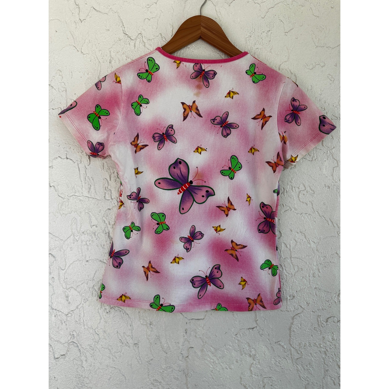 Miss Sixty Vintage Y2K Pink Butterfly Fairy Sequin Baby Tee Women Small Coquette