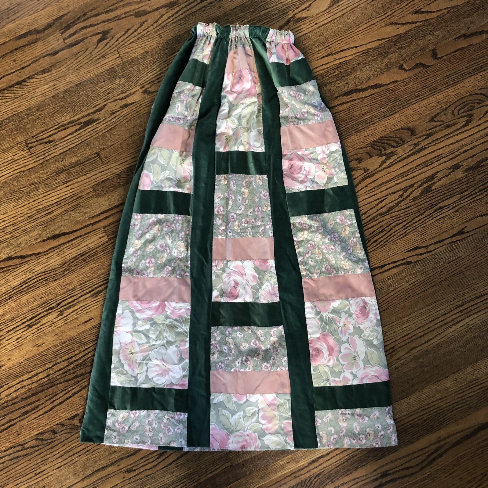 Vintage 60s Mr Hank velvet patchwork maxi skirt Size Small green & pink roses