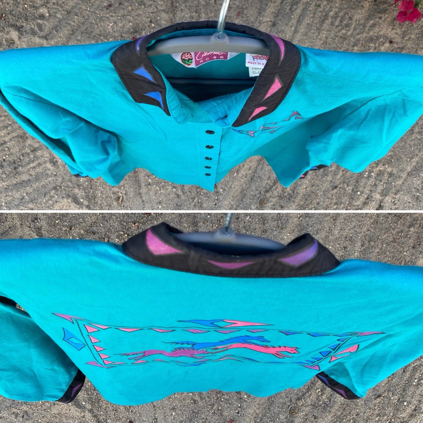 Vtg Cameo Rose Western Southwestern Shirt Top Blouse Horses 80s 90s Cowgirl XS