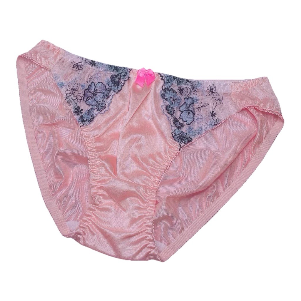 Bikini Shiny Panties Lace Floral Embroidery Nylon Feminine Satin Sheer Cotton
