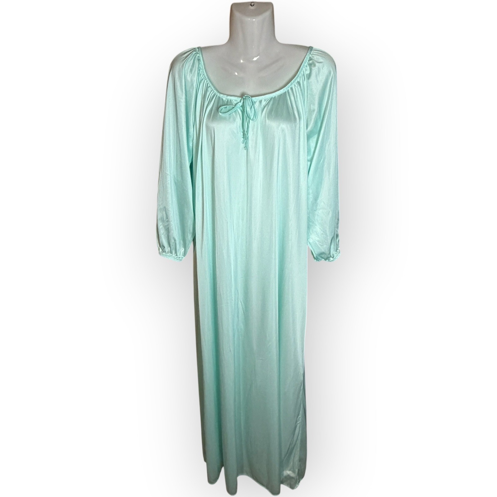 Anthony Richards Vtg Mint Aqua Green Nylon Nightgown Long Sleeve Large USA Trad