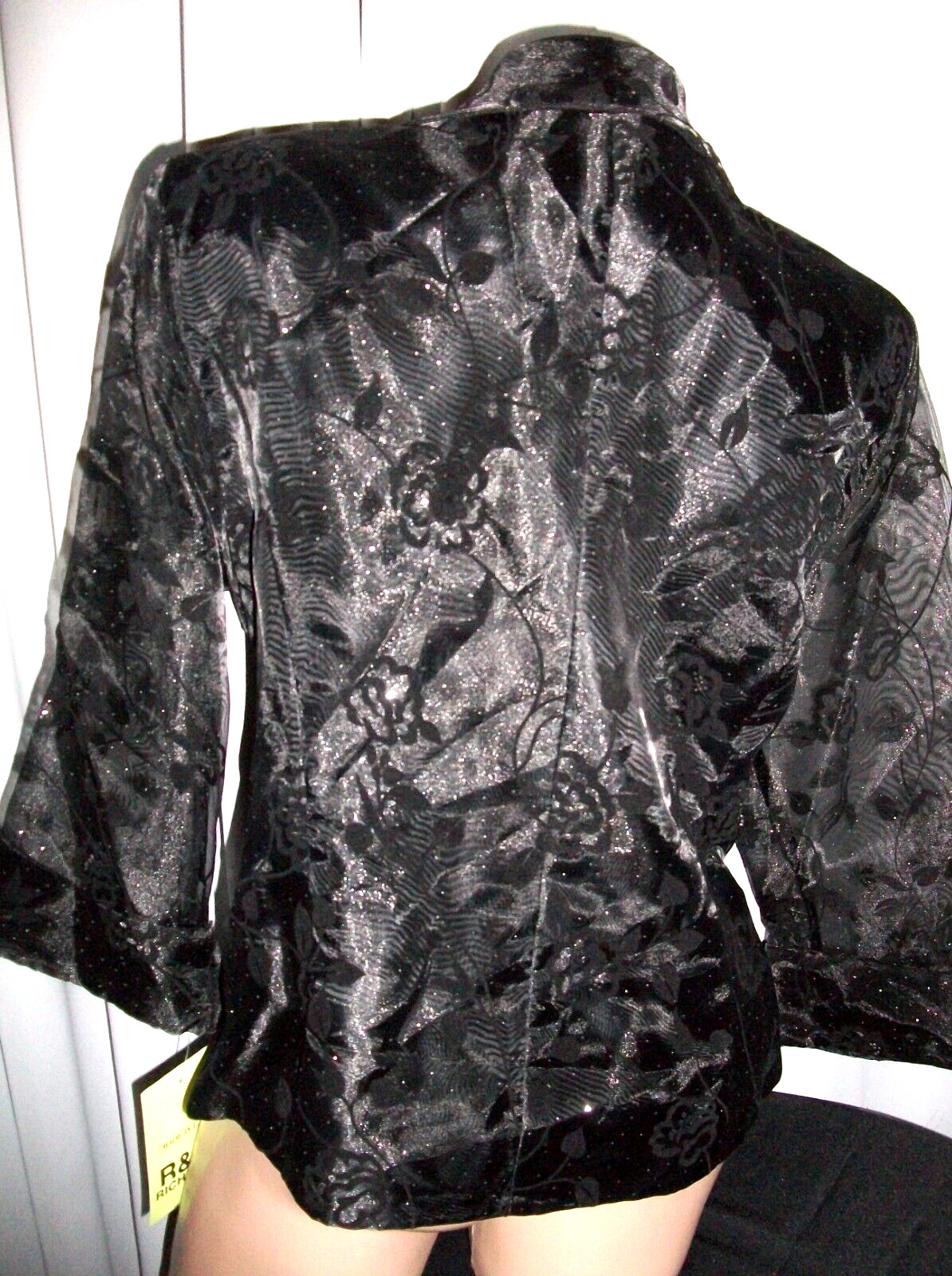 Vtg Black R&M Richards Satin Lined Organza Dress Coat Jacket XL