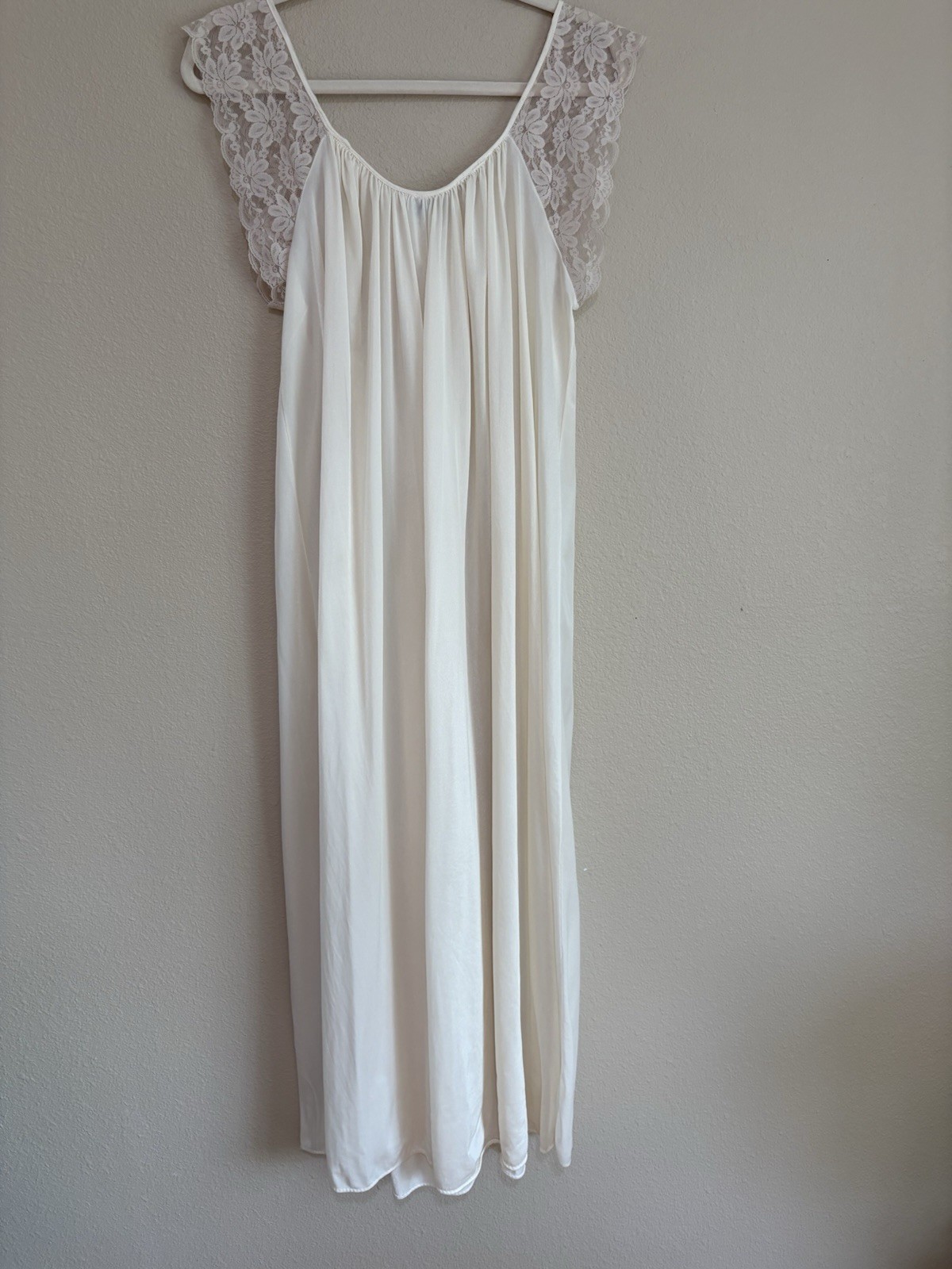 VTG Jill Andrea of New York Nightgown M Beige Nylon USA Lingerie Sheer Demure