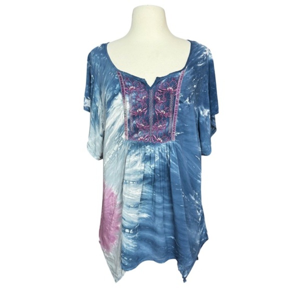 Vintage y2k Women Large TieDye Fairy Grunge Embroidered Crochet w/ velour trim
