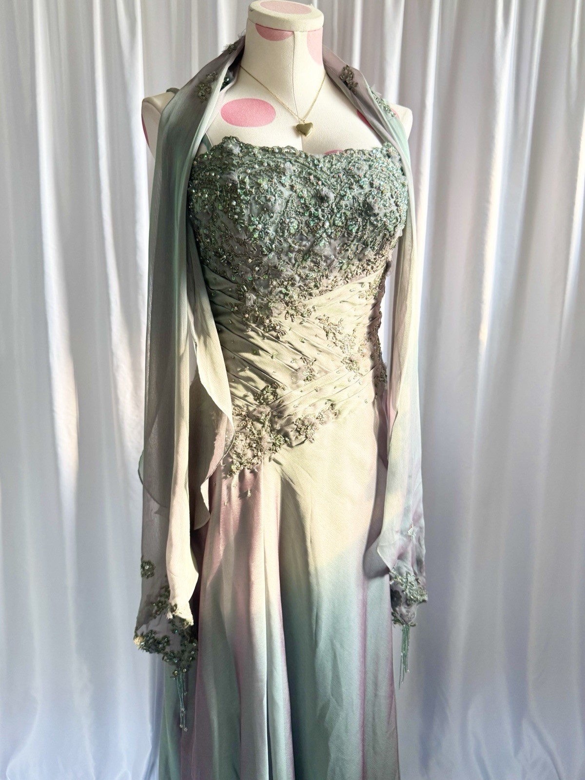 Vintage Y2K Blue Fairy Beaded Sequin Ruffle Layered Princess Formal Gown Dress 6