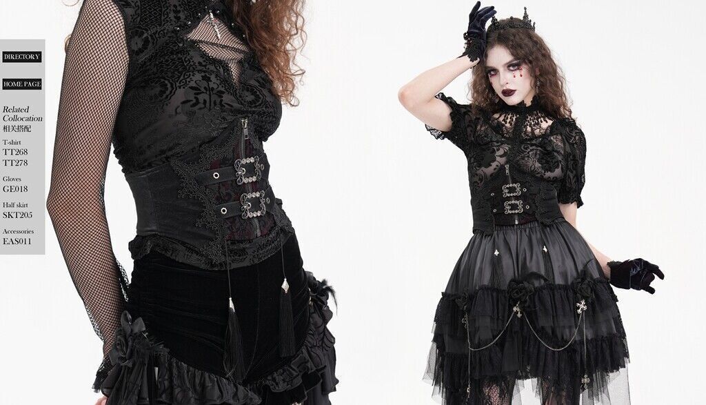 Devil Fashion Women Black Vintage Gothic Metal Buckle Tasseled Underbust Corset