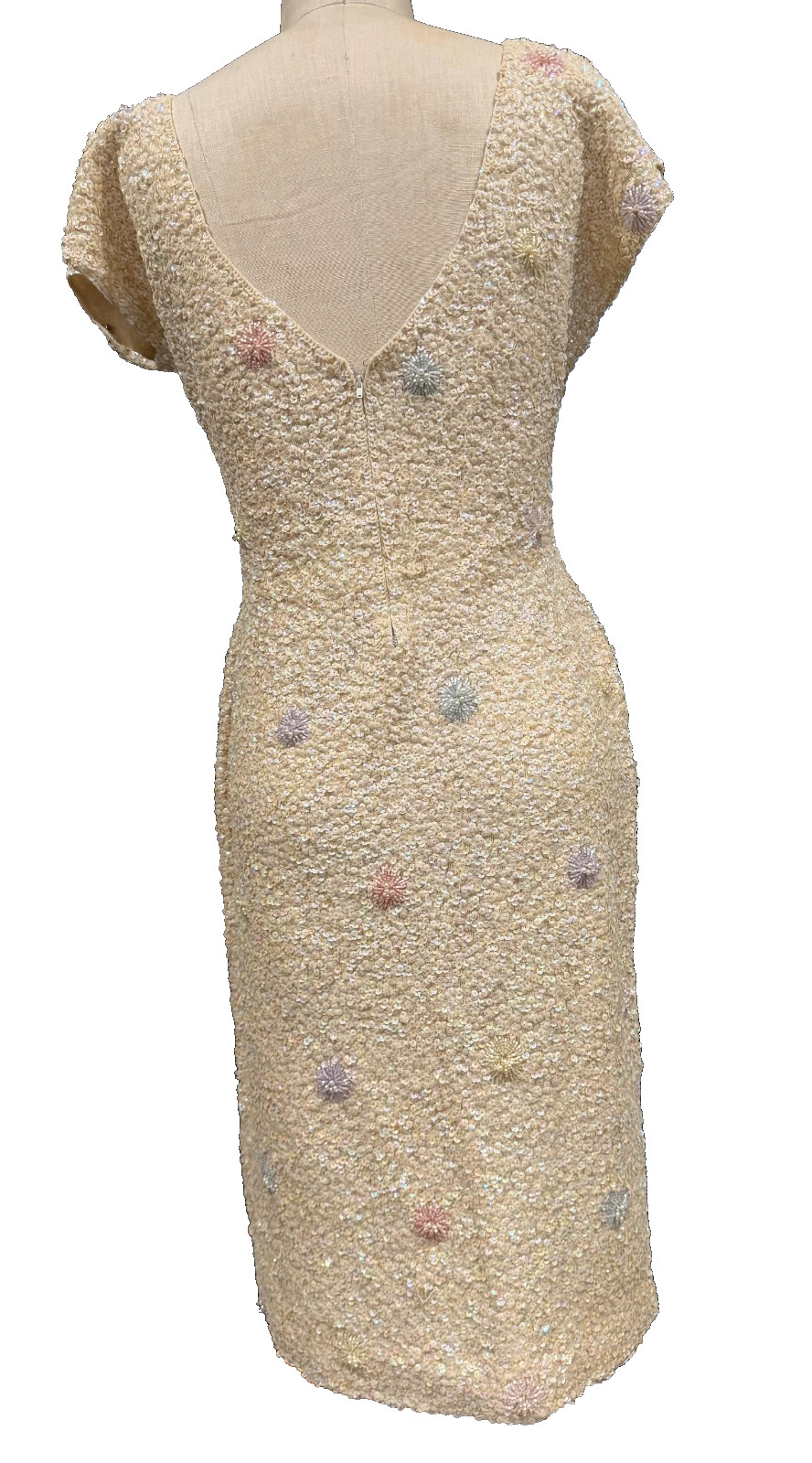 Premium Vintage Fran La Bianca 1950’s Pastel Beaded & Sequined Evening Dress