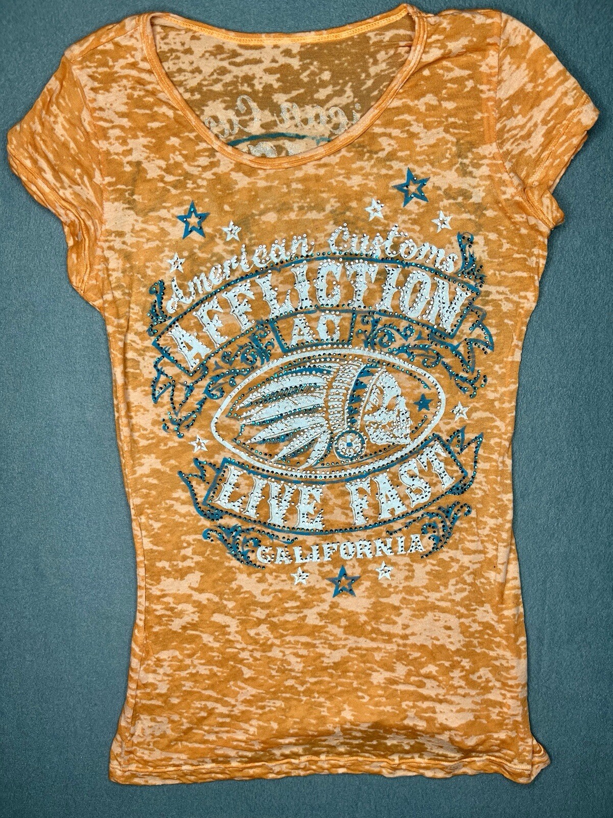Vintage Y2K Affliction Live Fast Rhinestone Graphic T-Shirt Women’s Size Small