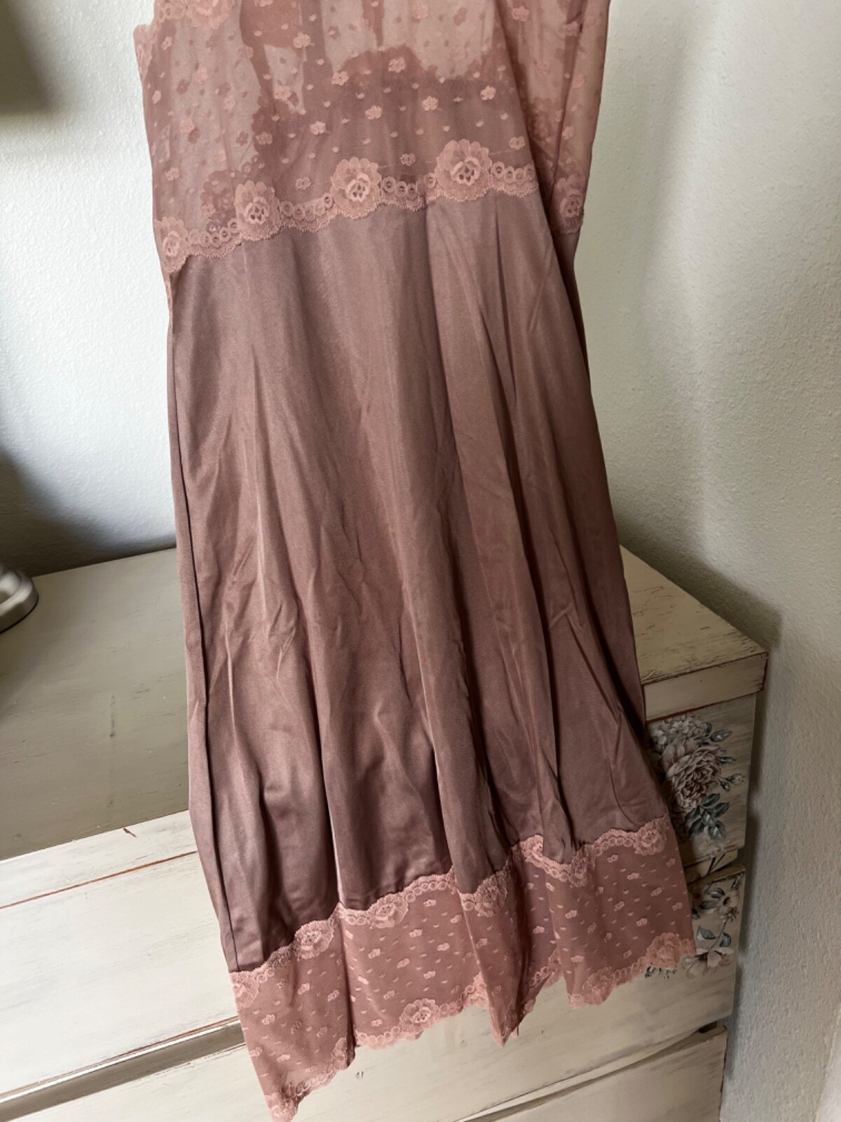 vintage NOS Lorraine lacy full slip dress NWT size 32 Tall mocha color