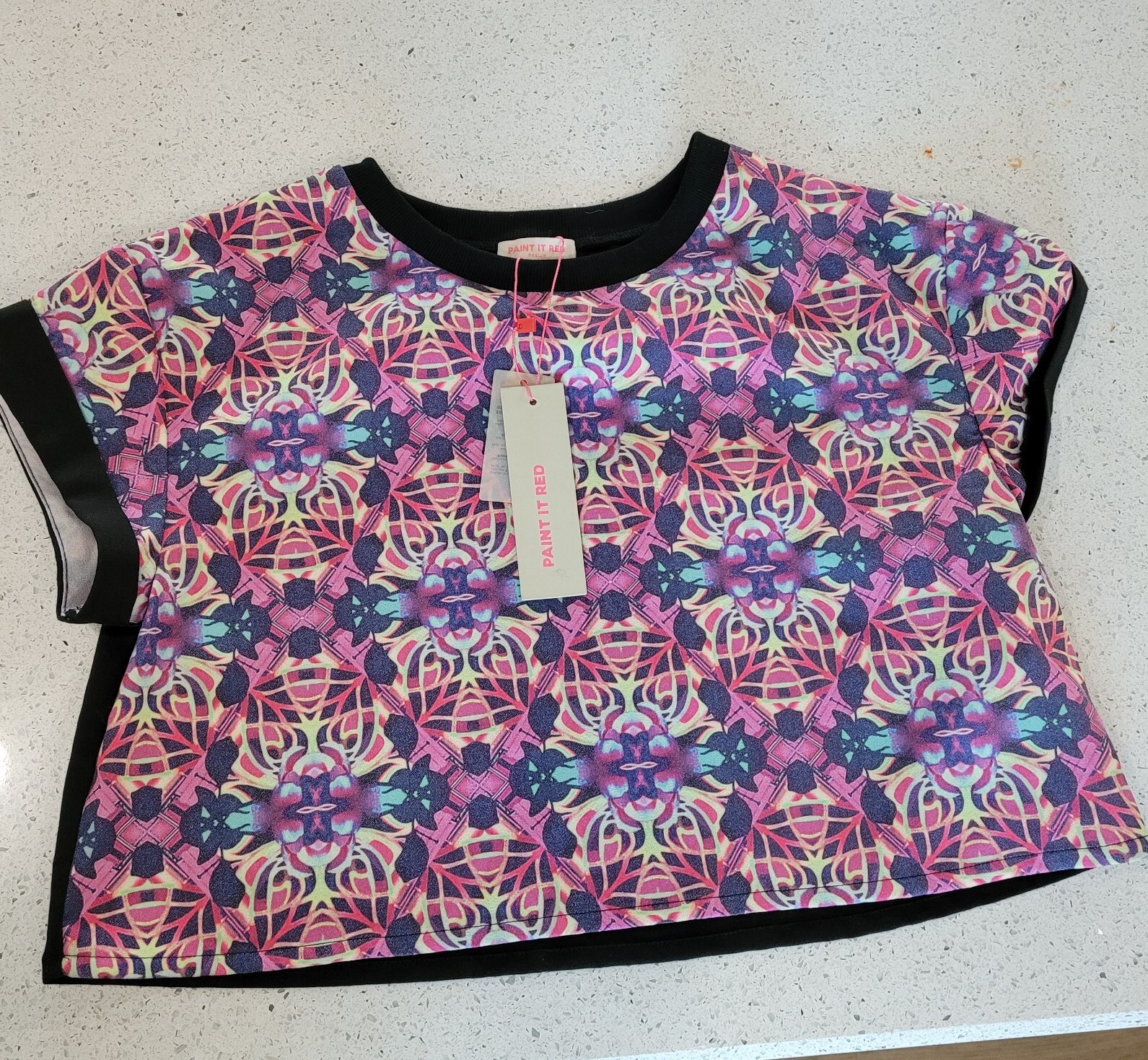 80s inspired boho crop top abstract cotton neon belly shirt Paint it Red