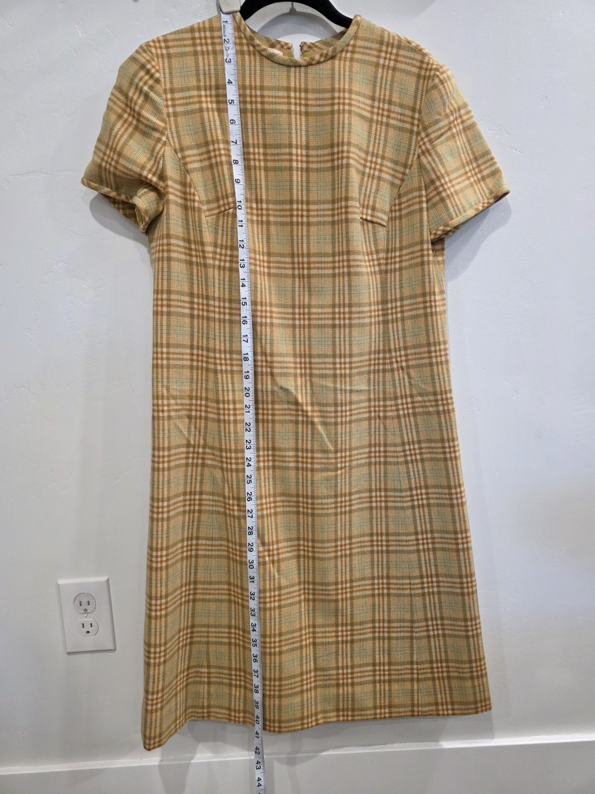 Vintage Pendleton Plaid Yellow Wool Shift Dress Vintage Size 16 Modern Size 8-10