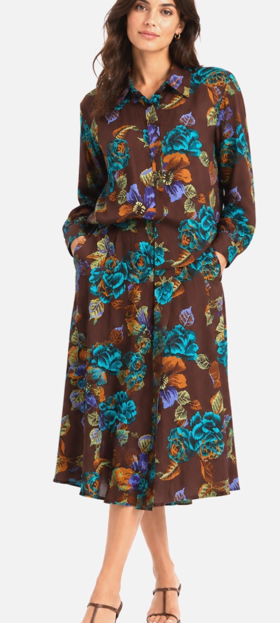 Vintage Diane Von Furstenberg Silk Assets Floral Blouse Skirt Set Sz L Brown NWT